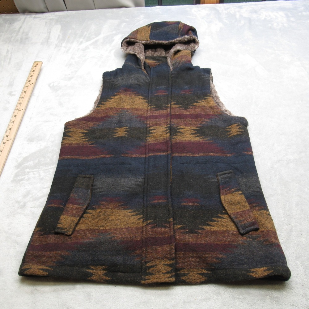 Victory Outfitters Vest Women Small Blue Gray Aztec Super Soft Hooded Wool Blend